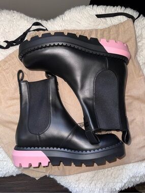 Gucci Black Leather Chelsea Boot Sierra Stretch Ankle Pink Heel Women’s Size 10
